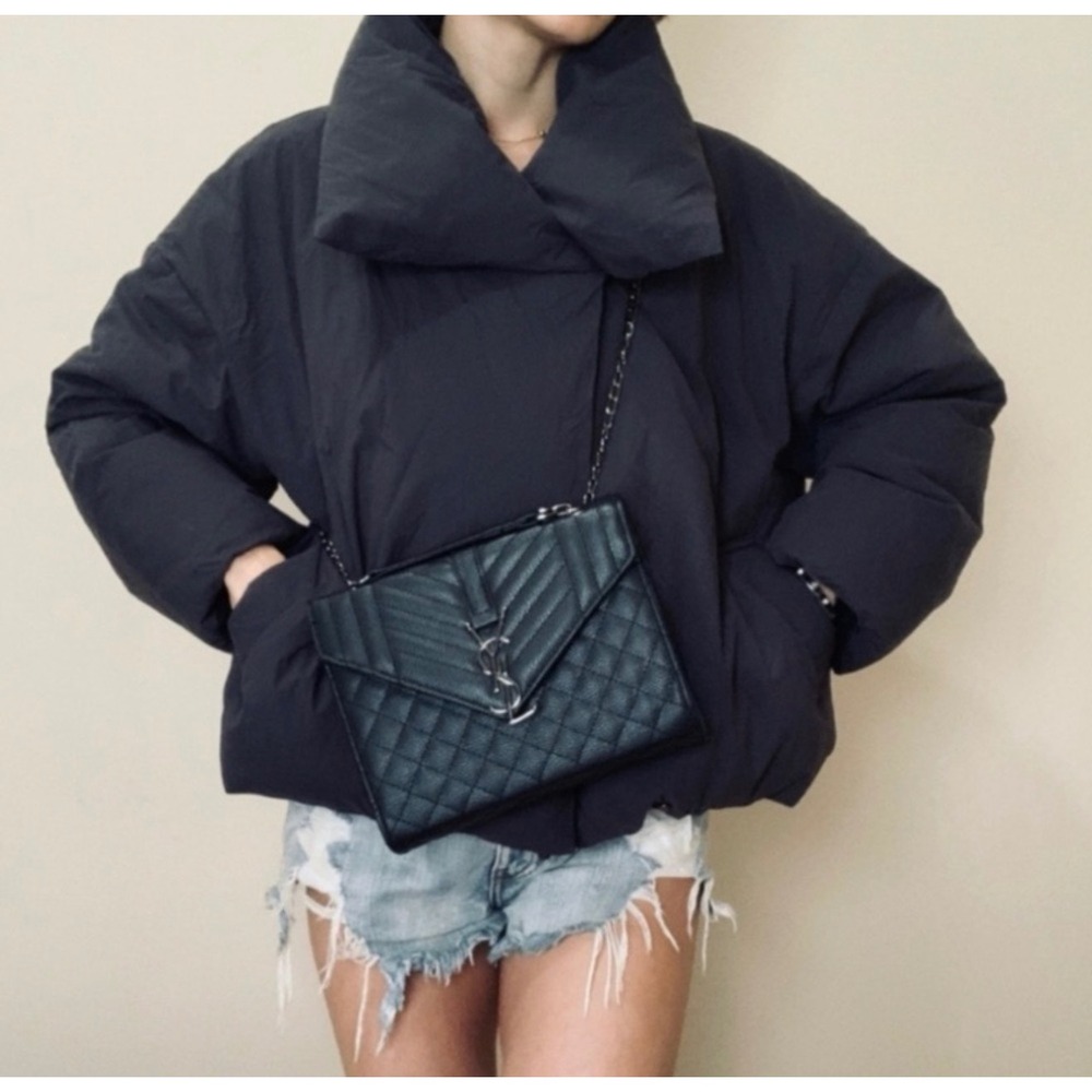 Zara Oversized Puffer Jacket Black Wrap Funnel Neck Water Repellent Small NEW